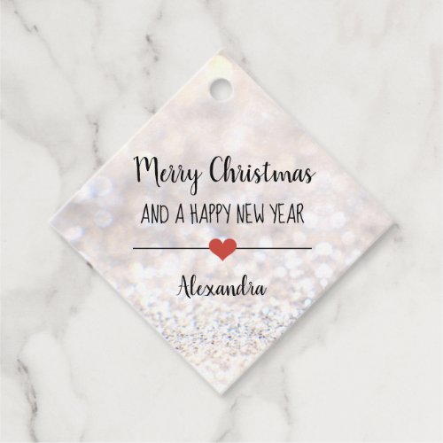 Merry Christmas silver glitter name  Favor Tags