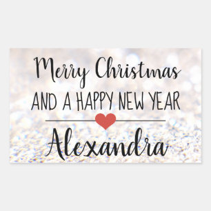 Merry Christmas silver glitter name sticker