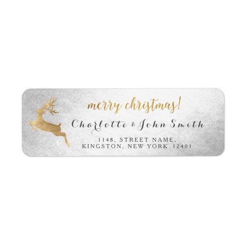 Merry Christmas Silver Golden Reindeer Address Label
