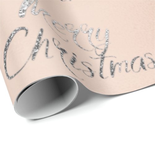 Merry Christmas Silver Gray Glitter Pink RoseBlush Wrapping Paper
