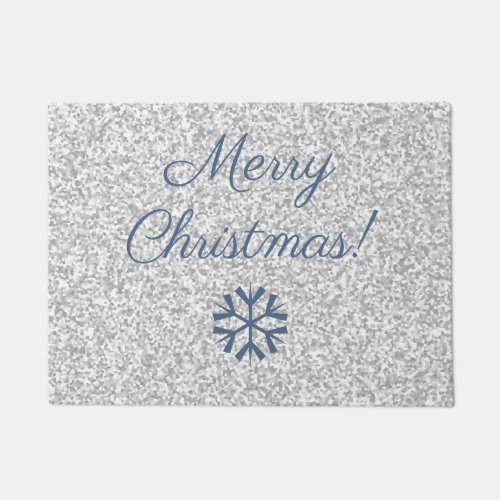 Merry Christmas Silver Gray Glitter Texture Design Doormat