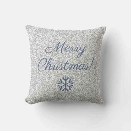 Merry Christmas Silver Gray Glitter Texture Throw Pillow