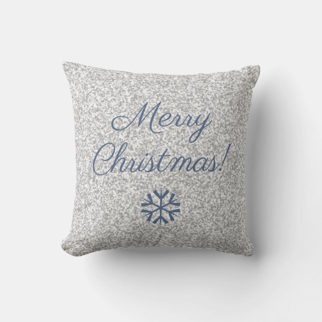 Merry Christmas Silver Gray Glitter Texture Throw Pillow (Front)