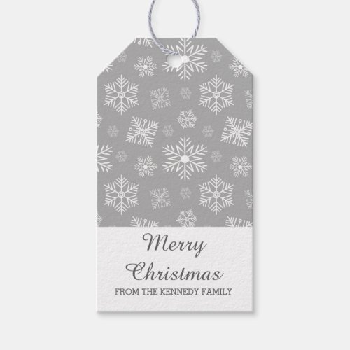 Merry Christmas Silver Gray Snowflakes Gift Tags