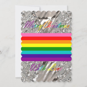 Merry Christmas Silver Lights Elegant LGBT Rainbow Holiday Card