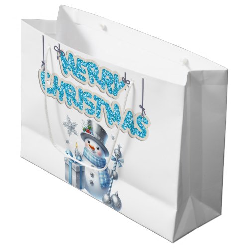 Merry Christmas Silver Snowman  Large Gift Bag