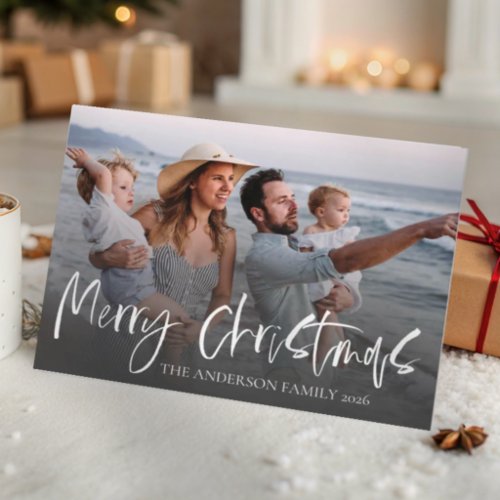 Merry Christmas Simple 1 Photo Family Holiday Postcard