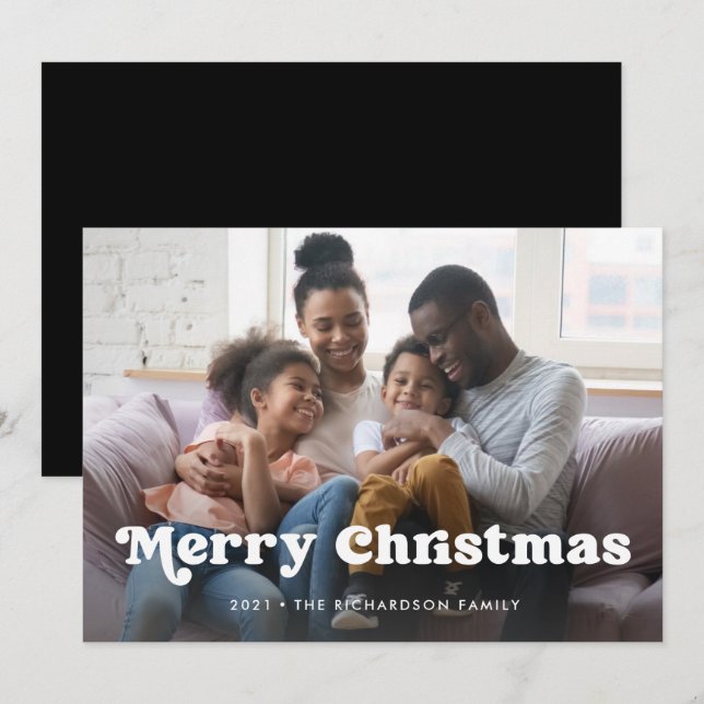 Merry Christmas | Simple Boho Photo Overlay Holiday Card (Front/Back)