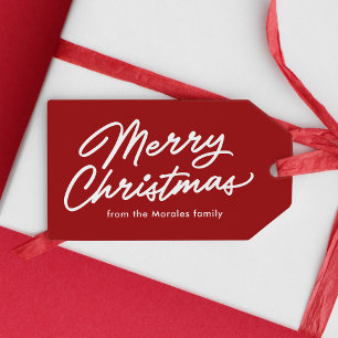 Merry Christmas simple bold script red holiday Gift Tags