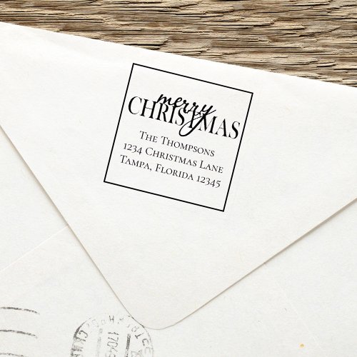 Merry Christmas Simple Calligraphy Return Address Self_inking Stamp