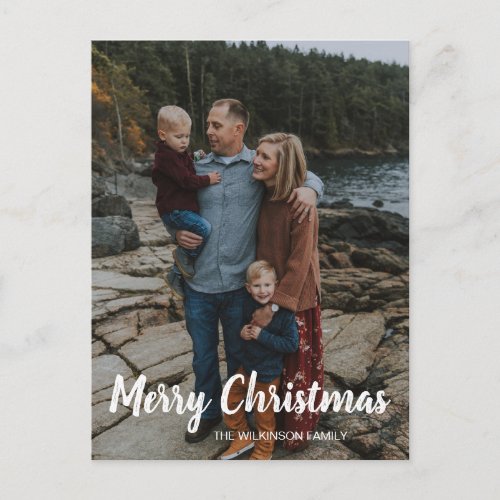 Merry Christmas simple classic family Photo   Holiday Postcard