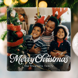 Merry Christmas simple classic one photo holiday Ceramic Ornament
