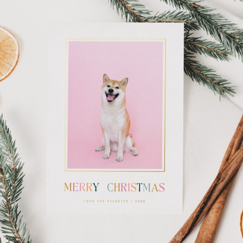 Merry Christmas Simple Colorful Christmas Photo Foil Holiday Card