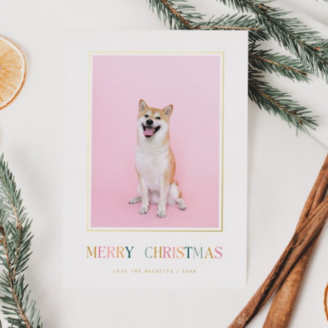 Merry Christmas Simple Colorful Christmas Photo Foil Holiday Card (Creator Uploaded)