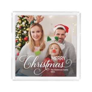 Merry Christmas Simple Custom Photo Acrylic Tray