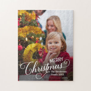Merry Christmas Simple Custom Photo Jigsaw Puzzle