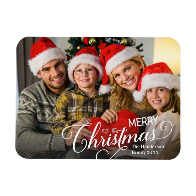 Merry Christmas Simple Custom Photo Magnet (Horizontal)