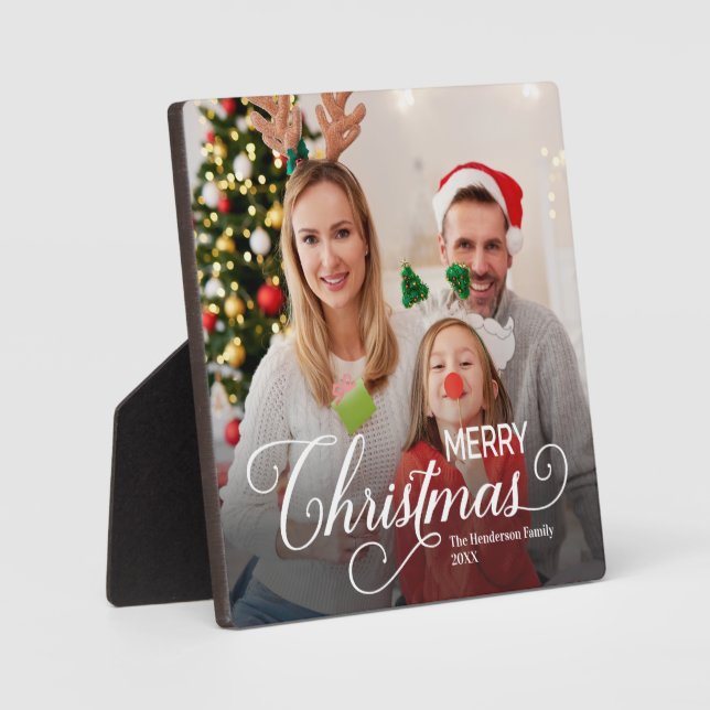 Merry Christmas Simple Custom Photo Plaque (Front)