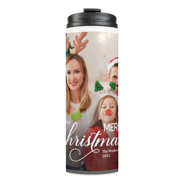 Merry Christmas Simple Custom Photo Thermal Tumbler (Front)