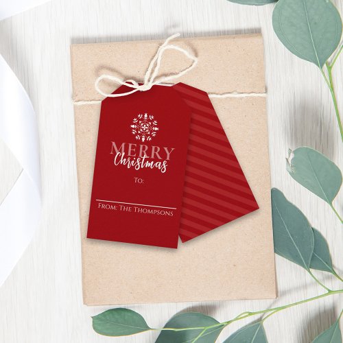 Merry Christmas Simple Cute Red Elegant Striped Gift Tags