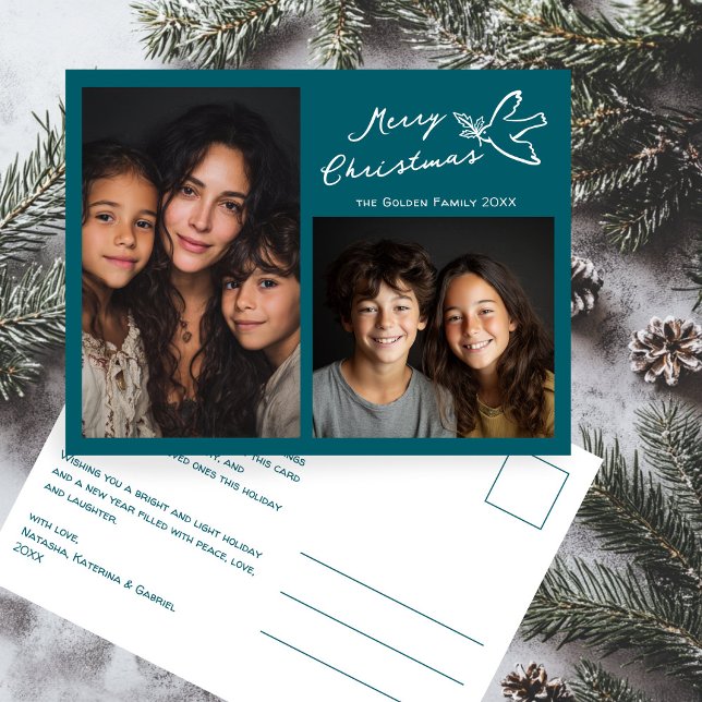 MERRY CHRISTMAS Simple Dove CUSTOM 2 PHOTO Holiday Postcard (MERRY CHRISTMAS Simple Dove CUSTOM 2 PHOTO Holiday Postcard
)