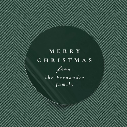 Merry Christmas simple elegant dark green holiday Classic Round Sticker