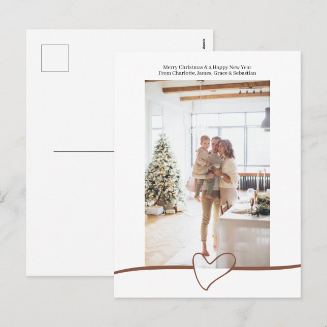 Merry Christmas Simple Elegant Heart Personalized Holiday Postcard (Front/Back)