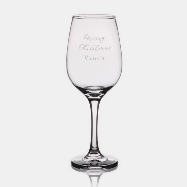 Merry Christmas Simple Elegant Personalized Wine Glass (Glassware)