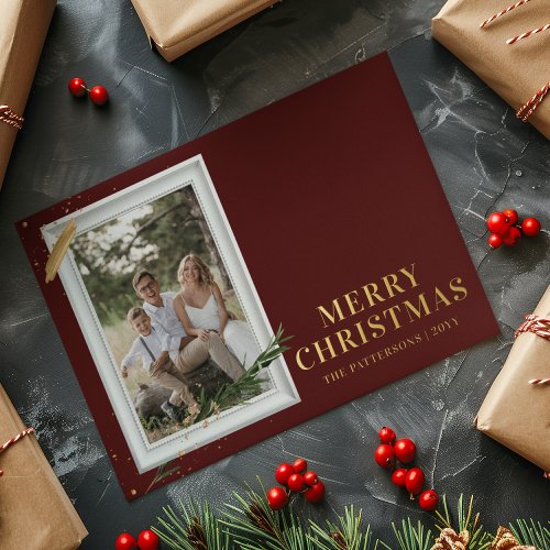 Merry Christmas Simple Elegant Photo Frame Modern Foil Holiday Postcard