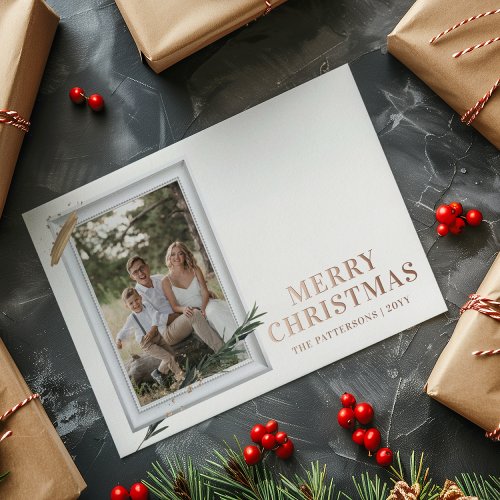 Merry Christmas Simple Elegant Photo Frame Modern Foil Holiday Postcard