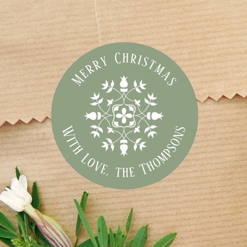 Merry Christmas Simple Elegant Snowflake Design Classic Round Sticker