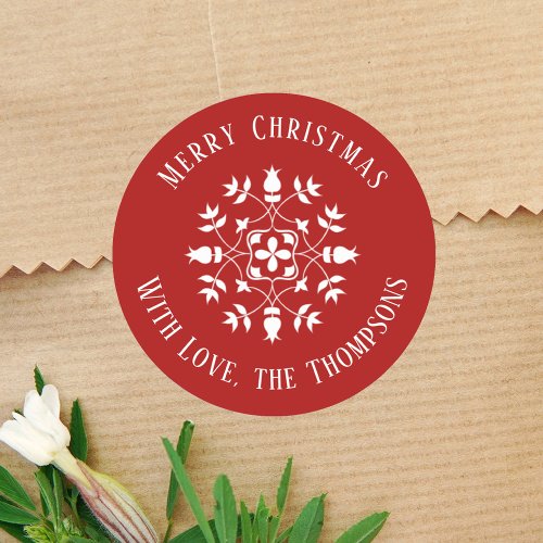 Merry Christmas Simple Elegant Snowflake Design Classic Round Sticker