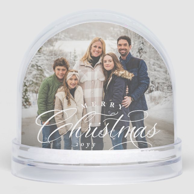 Merry Christmas simple elegant two photo holiday Snow Globe (Front)