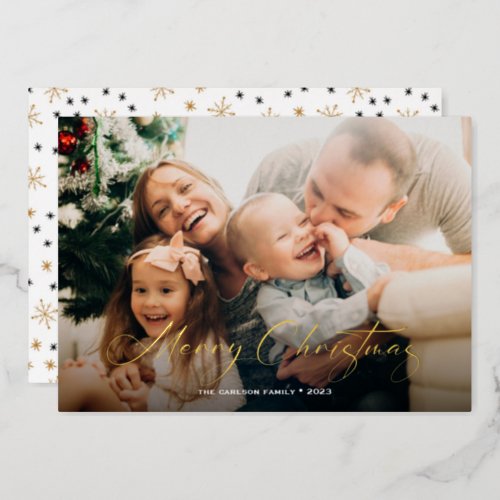 Merry Christmas Simple Family Photo Foil Holiday Card