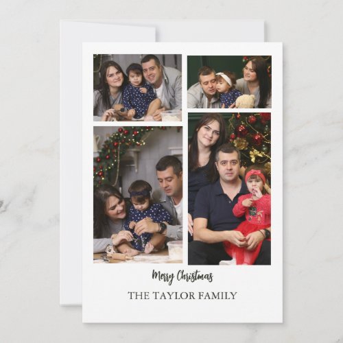 Merry Christmas Simple Four Photo Collage  Thank You Card