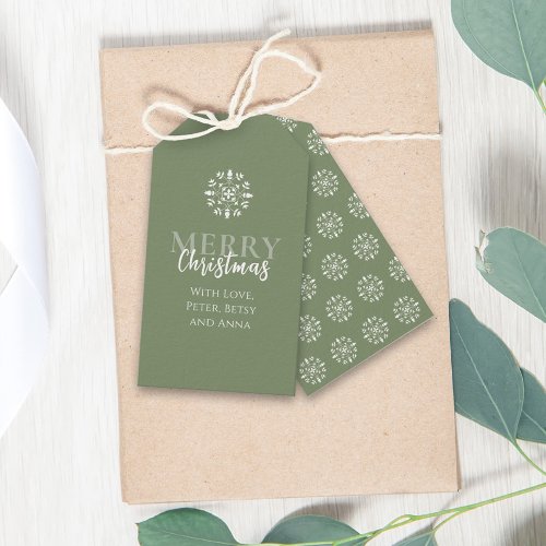 Merry Christmas Simple Green Elegant Snowflake Gift Tags
