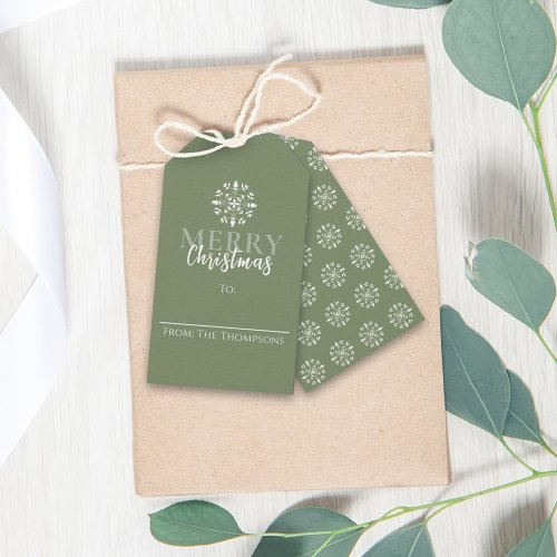 Merry Christmas Simple Green Elegant Snowflake  Gift Tags