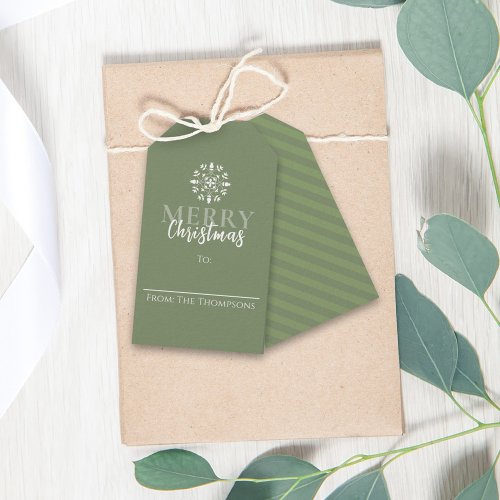 Merry Christmas Simple Green Elegant Striped Gift Tags