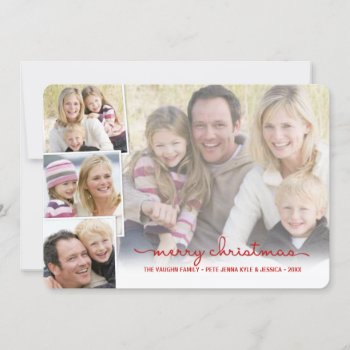 Merry Christmas Simple Hand Lettered Photo Collage Holiday Card by HolidayInk at Zazzle