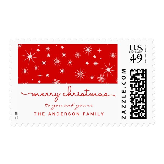 Merry Christmas Simple Hand Lettered Script Red Postage