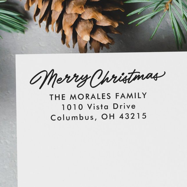 Merry Christmas simple holiday return address Rubber Stamp (Creator Uploaded)