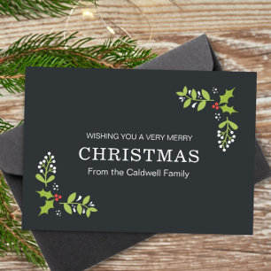 Merry Christmas Simple Holly Mistletoe Holiday Card
