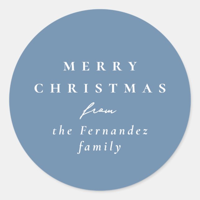 Merry Christmas simple light blue holiday Classic Round Sticker (Front)