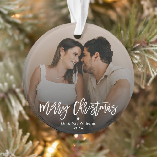 Merry Christmas Simple Minimalist Couple Photo Ornament