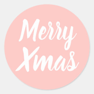 Merry Christmas simple minimalist pastel pink Classic Round Sticker