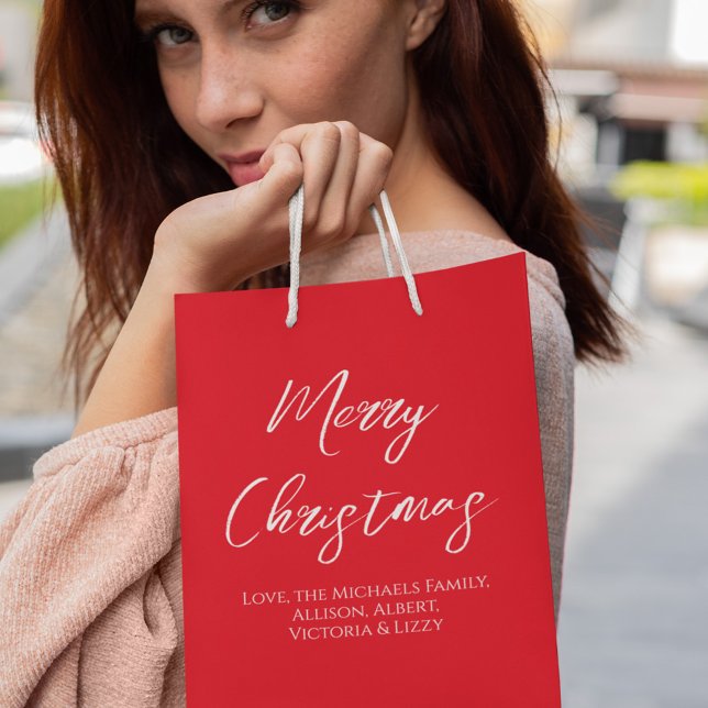 Merry Christmas Simple Minimalist Script Modern Medium Gift Bag (Simple Merry Christmas calligraphy script gift bag)