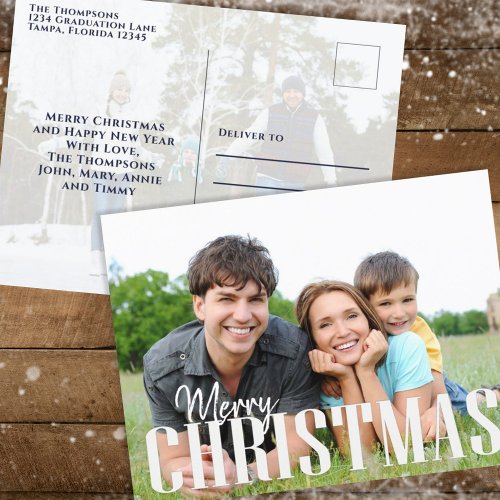 Merry Christmas Simple Minimalist Two Photo Basic Holiday Postcard