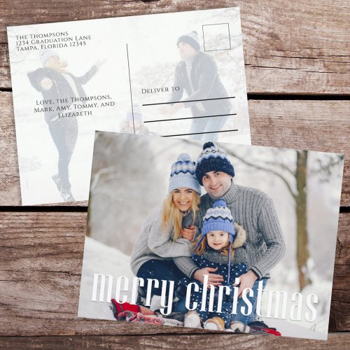 Merry Christmas Simple Minimalist Two Photo Cute Holiday Postcard