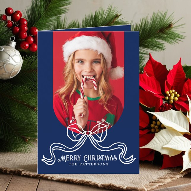 Merry Christmas Simple Modern Coquette Bow Photo Holiday Card (Creator Uploaded)