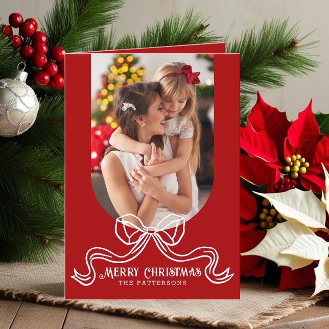 Merry Christmas Simple Modern Coquette Bow Photo Holiday Card (Creator Uploaded)